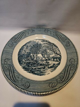 Royal China Currier And Ives Blue Set Of Two Dinner Plates " The Old Grist Mill "