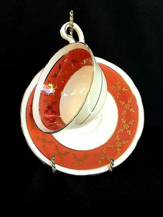 English Teacup and Saucer by Aynsley/ Coral and Gold British Bone China 4