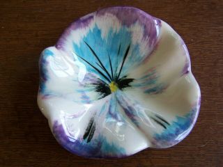 Stangl Pottery " Pansy " T - Bag,  Ashtray,  Butter Pat,  Spoon Rest Dish - Blue/purple