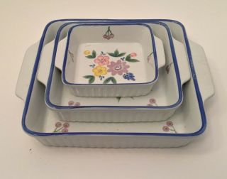 3 - Piece Set Of Lillian Vernon Porcelain Square Nesting Casserole Dishes