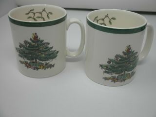 2 Spode Christmas Tree Coffee Mugs Made In England S3324 - V 31/4 Inches Tall