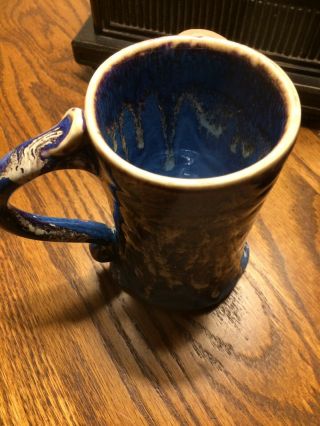 Studio Hand Crafted Drip Glaze Art Pottery Mug W/Thumb Rest - Signed 2