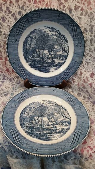 Vintage Currier And Ives Royal China Dinner Plates (2) The Old Grist Mill 10 "