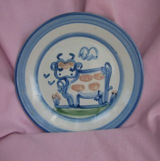 M A Hadley Hand Painted Pottery Country Scene 7 1/4 " Plate Cow