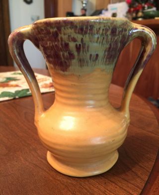 Vintage 5” Camark Art Pottery Vase Turquoise Purple Drip Orange Pumpkin Arkansas