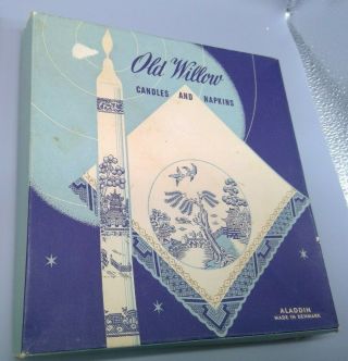 Authentic Old Blue Willow 2 Candle And Napkin Set Vintage Made In Denmark - Blue