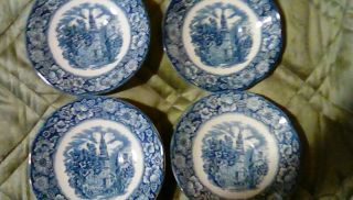 Vintage Liberty Blue Saucers 5 7/8 " Old North Church.  Made In England.  Four