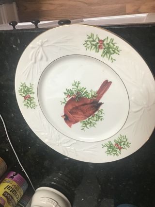 Lenox Holiday Greetings Red Cardinal 9 " Embossed Plate Bird Holiday