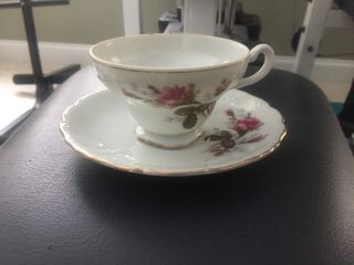 Vintage Tea Cup And Saucer With Pink Roses.  Made In Japan