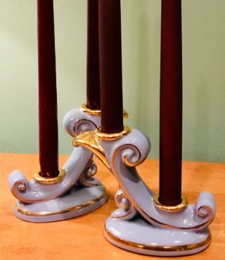 Set 2 Rare Abingdon Vtg Luscious Blue/gold Candle Holders Knoxville Il ‘50s