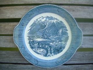 Currier And Ives Blue And White “the Rocky Mountains” 10 1/2” Cake Plate Platter