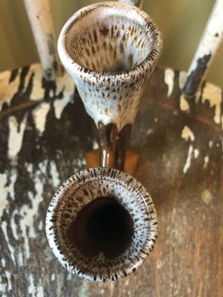 Anna Van Briggle Pottery Double Bud Vase in Brown Drip Glaze 3