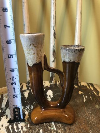 Anna Van Briggle Pottery Double Bud Vase in Brown Drip Glaze 5