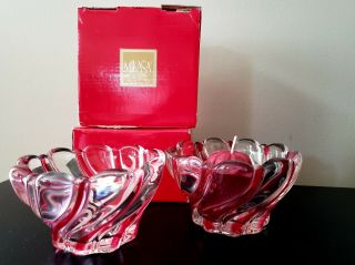 Mikasa Peppermint Red Swirl Candy Dish/votive Candle Holder Set Of 2