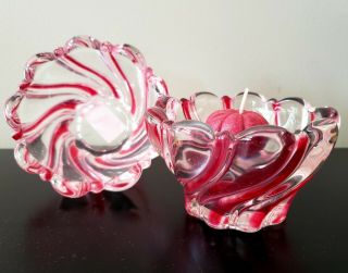 MIKASA Peppermint Red Swirl Candy Dish/Votive Candle Holder SET of 2 2