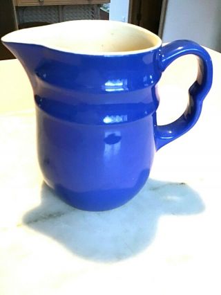 Vintage Blue And Cream Oxford Stoneware 30 Oz.  Pitcher Pottery Made In The Usa