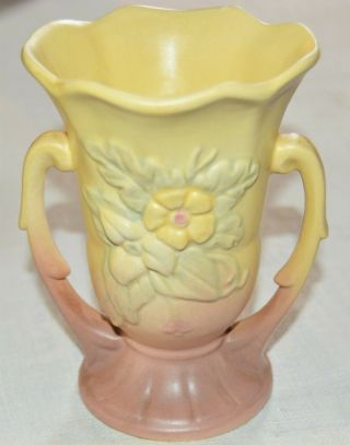Vintage Hull Art Pottery Double Handled Vase W - 3 5 1/2 " Trilium Woodland Flowers