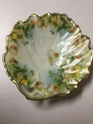Vintage Royal Rudolstadt Prussia Trinket Porcelain Leaf Shaped Dish
