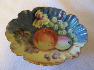 Lefton China Small Oval Bowl / Dish With Fruit And Leaves Hand Painted