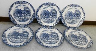 6 Blue Johnson Bros/brothers Heritage Hall 6 " Bread Plates - 4411