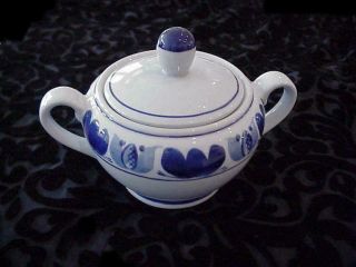Rare Arabia Finland Blue Laurel Pattern Hand Painted Sugar Bowl