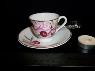 Porcelain Floral Tea Cup And Saucer With Spoon Merit Made In Occupied Japan