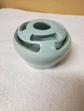Mid - Century Vintage Camark Usa Art Pottery Flower Frog Vase Light Blue 095
