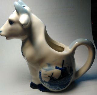 Vintage Elesva Delft Blue Sitting Cow Creamer Ceramic Pitcher