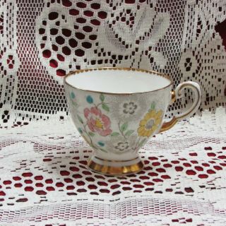 Vintage Coalport Bone China Footed Teacup Only Pink Yellow Hand Painted Flowers