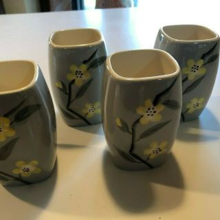 Weil Ware Malay Blossom Ca Pottery (4) Tumblers Blossom Gray (square)