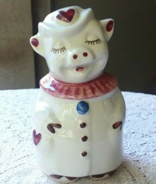 Vintage Shawnee Pottery Winnie Pig 5 1/2 " Shaker With Hearts Pristine
