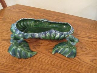 Royal Haeger Whirling Bowl R - 371 W/ Leaf Candle Holders Blue & Green