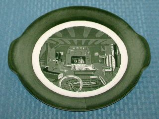 Early Royal China Usa Colonial Homestead Green Handled Cake Serving Plate - Vgd