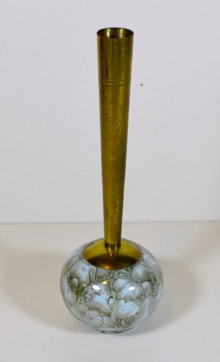 Vintage Delft Holland Bud Vase,  Handcrafted Green Marbled Porcelain & Brass