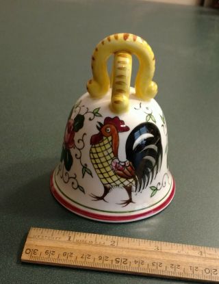 Vintage Ucagco Roosters & Roses Colorful Rooster Dinner Bell No Label
