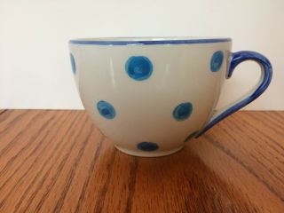 Garnet Hill Polka Dot Ceramic Coffee/tea Cup Hand Painted In Portugal - Blue/white
