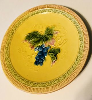 Vintage Majolica Yellow Plate Black Forest Art Pottery Erphila Germany 9 1/2”