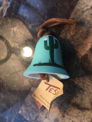 Tesa Hand Painted Small Pottery Wind Chime Bell Southwest Style Vtg Turquoise,