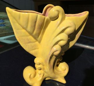 Vintage Gonder Pottery Yellow With Pink Interior Vase J - 70 Art Usa No Damage