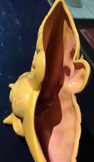 Vintage Gonder Pottery Yellow With Pink Interior Vase J - 70 Art USA No Damage 2