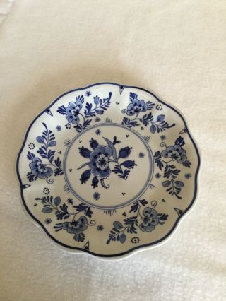 Delft,  Holland Blue & White Pottery Wall Plate Floral Signed On Rear 2592 7.  5”