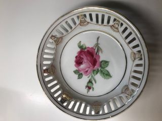 Antique Bavarian China Decorative Small Dish Rose With Gold Rim And Design