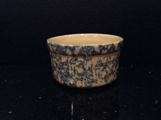 Vintage R.  R.  P.  Roseville Pottery Small Blue Spatter Ware Crock Bowl Ramekin