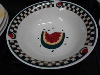 Tabletops Unlimited Fresh Watermelon 8 " Round Serving Bowl Checkered Trim