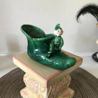 Vintage Treasure Craft Green Sprite Pixie Elf Sitting On Shoe Planter Orig Label
