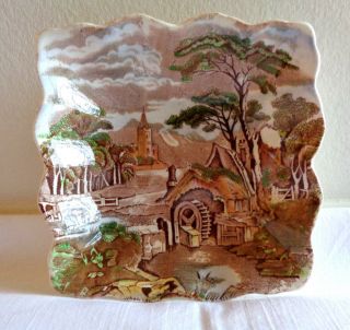 Rural England - W.  R.  Midwinter England Square Nut Candy Dish Brown Transferware