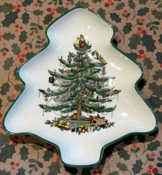 Spode Christmas Tree Shaped Dish Green Trim 7.  5 " T England ” S3324 - Y