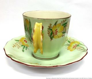 Occupied Japan Colorful Vintage Mid Century Butterfly Handle Teacup Saucer 3