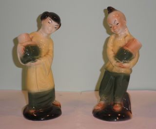 Vintage Royal Copley Chinese Boy Girl Oriental Ceramic Figurine 7.  5 " Tall