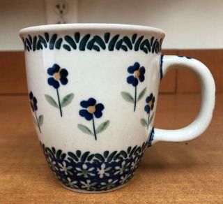 One Polish Pottery Boleslawiec Hand Made In Poland Coffee Tea Cup Mug W/ Flowers